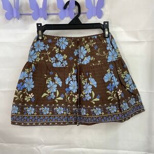 Vintage Cherokee‎ girl's brown blue floral pull on lined skirt casual summer XS